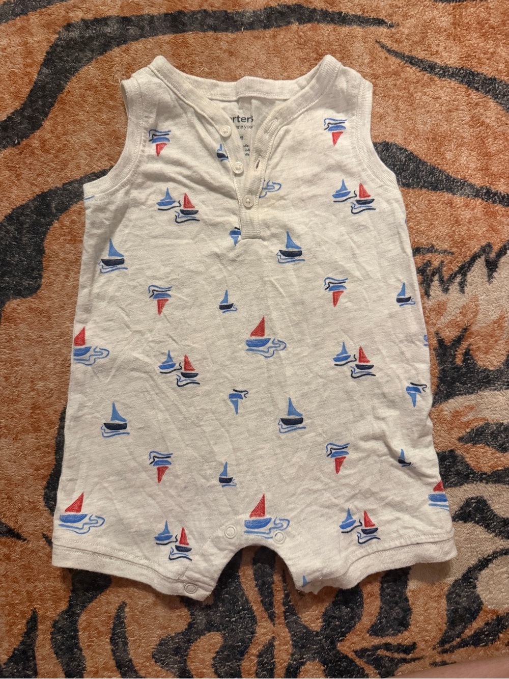 Carter's White Baby One-Piece with Blue and Red Sailboat Print